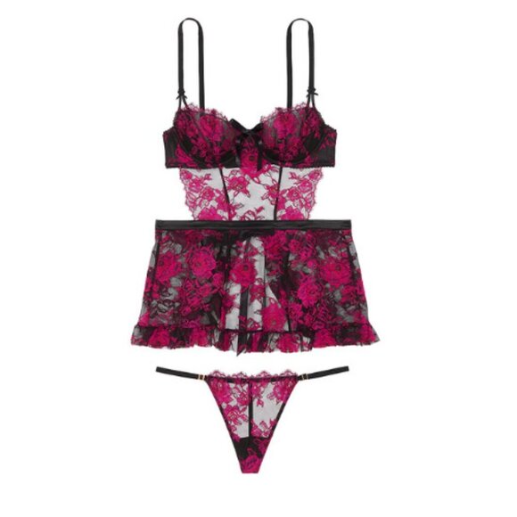 New! Victoria's Secret Wicked Unlined Rose Lace Apron Set XS 1685 - Picture 1 of 9